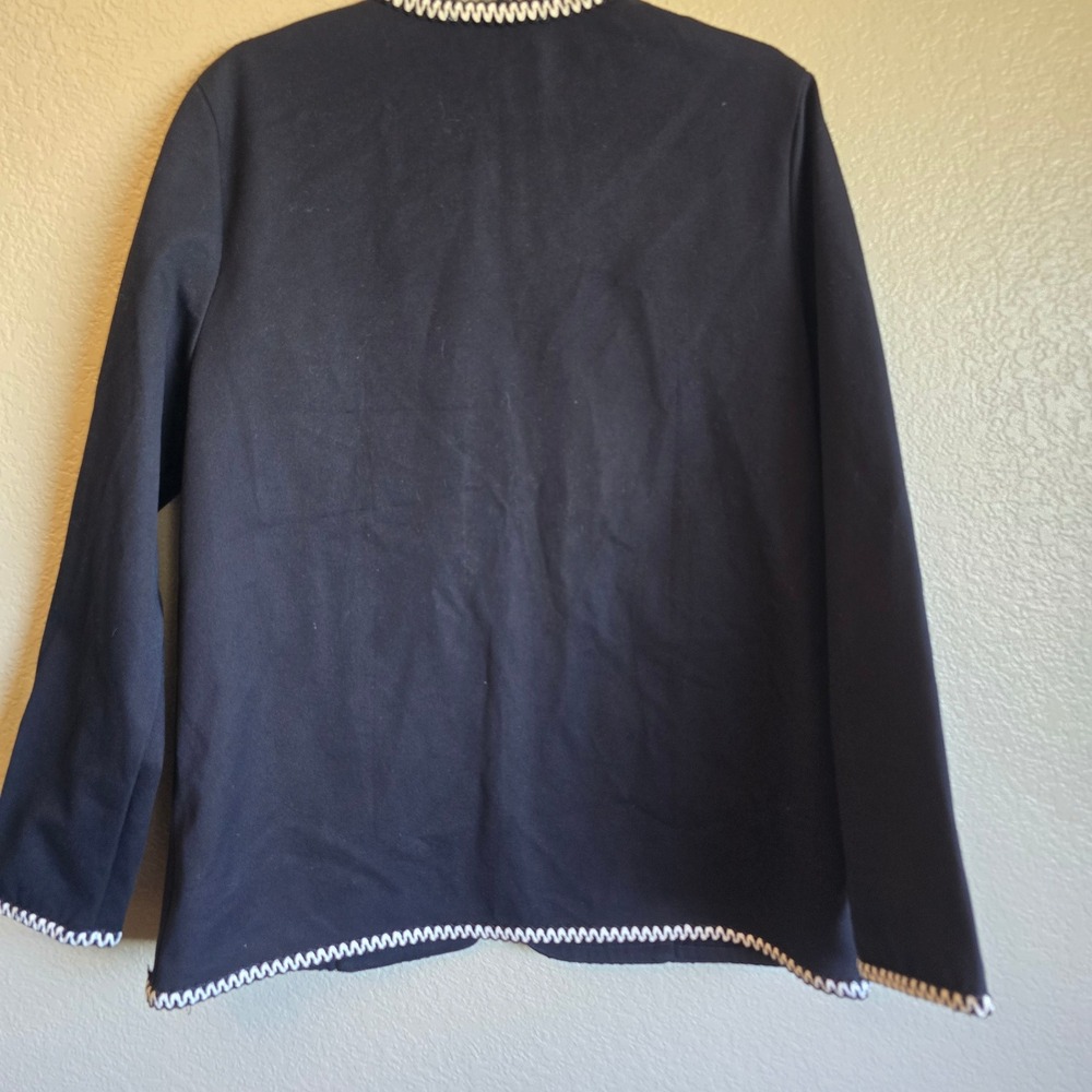 St John Sport Marie Gray Black White Ric Rac Trim Zip Front Jacket Large READ - Picture 8 of 16